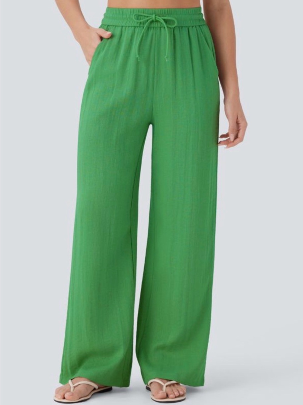 Wide Leg Drawstring Lounge Pants - Green